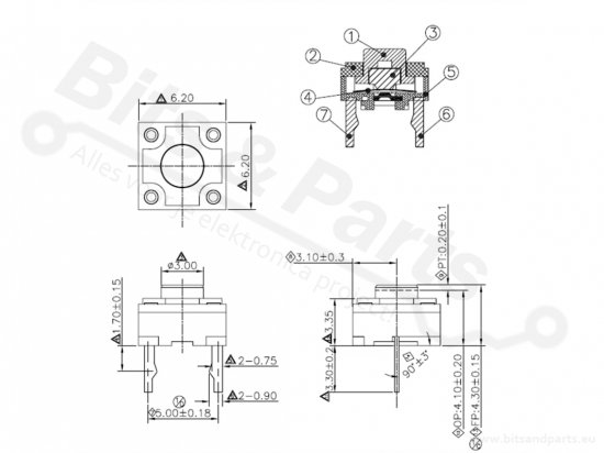 Microswitch push button (make contact) mouse Kailh 6x6x4.3mm 